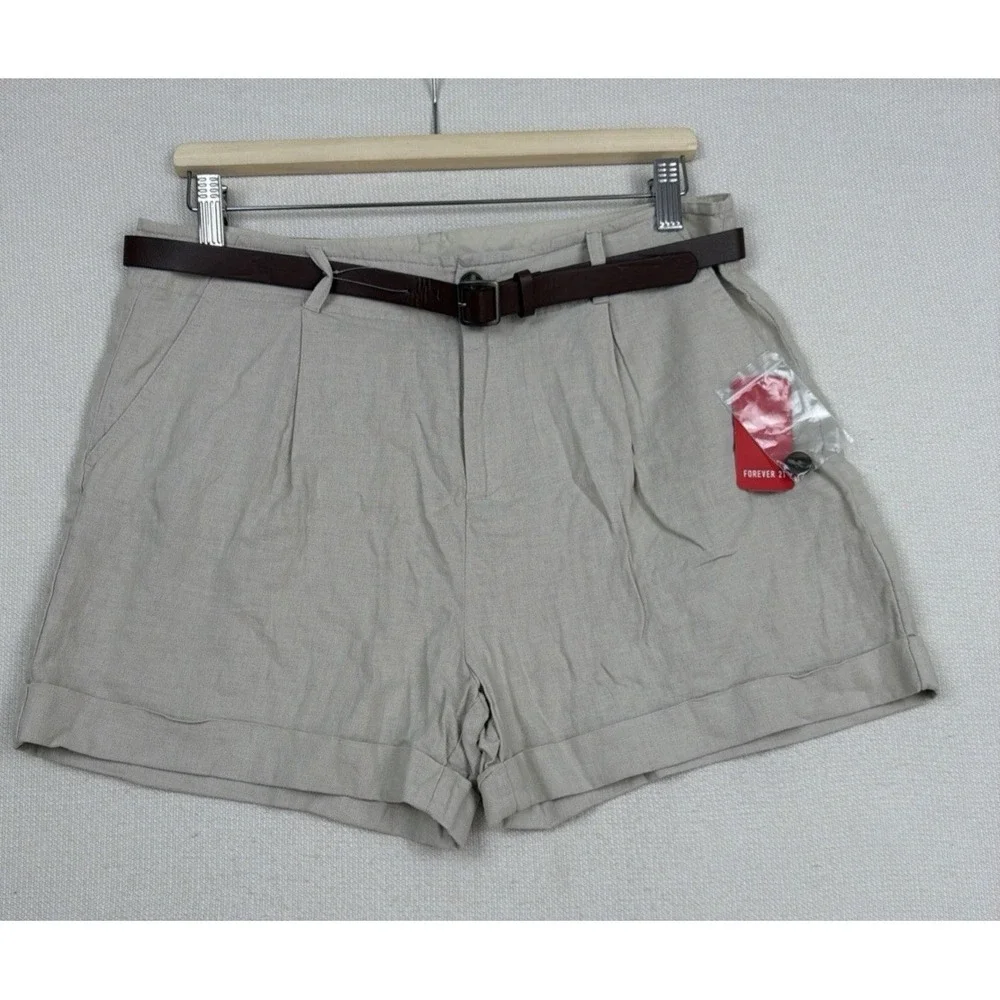Forever 21 Linen Blend Belted High Waist Shorts Size‎ 30 Juniors (M/L) NWT Beige